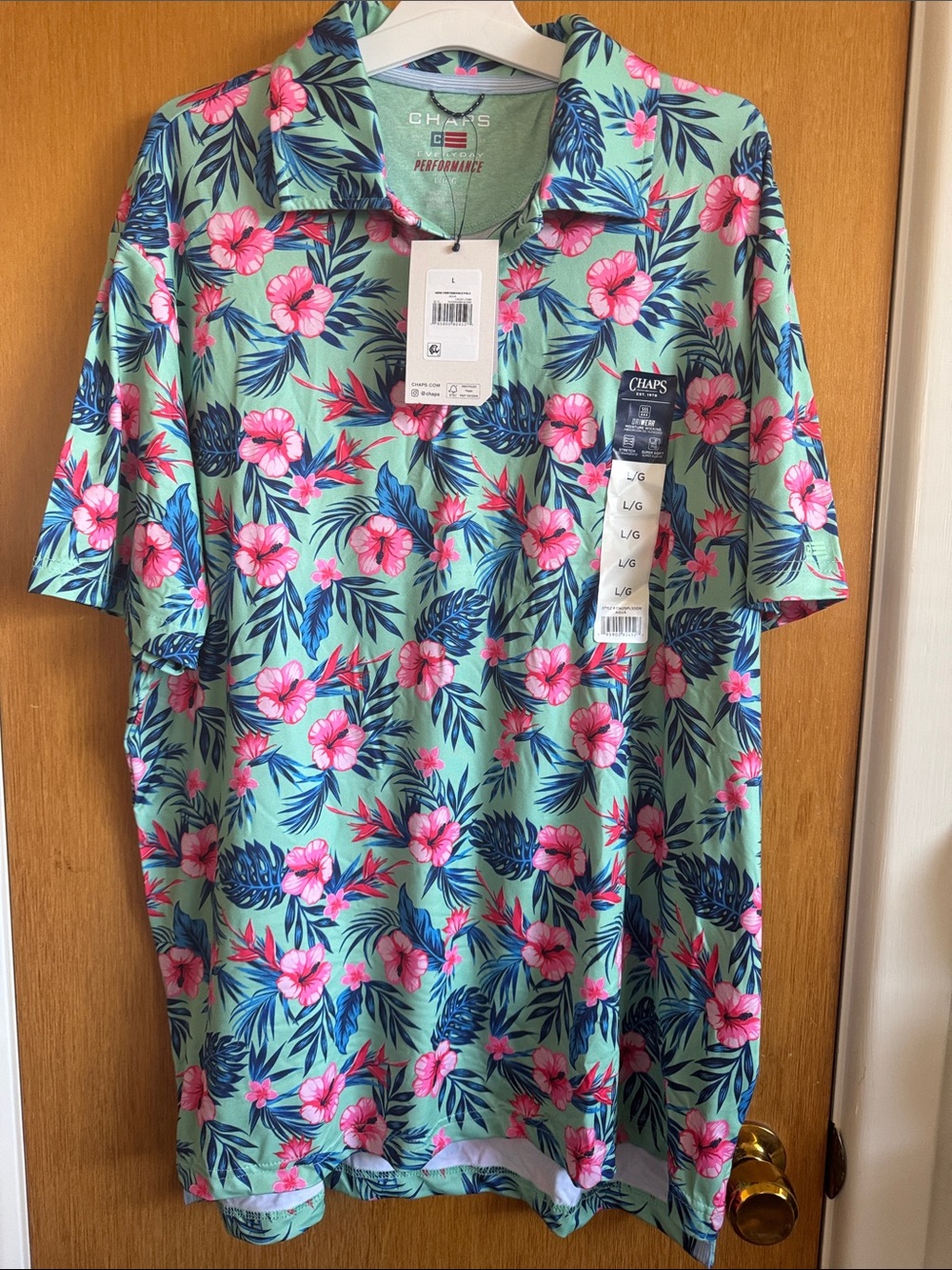 Chaps Men's Mint Green Polo with Pink & Blue Tropical Floral Print